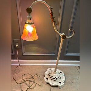 Antique Art Deco Nouveau Ornate Bridge Lamp, Desk Lamp, Cast Iron Base, Brass